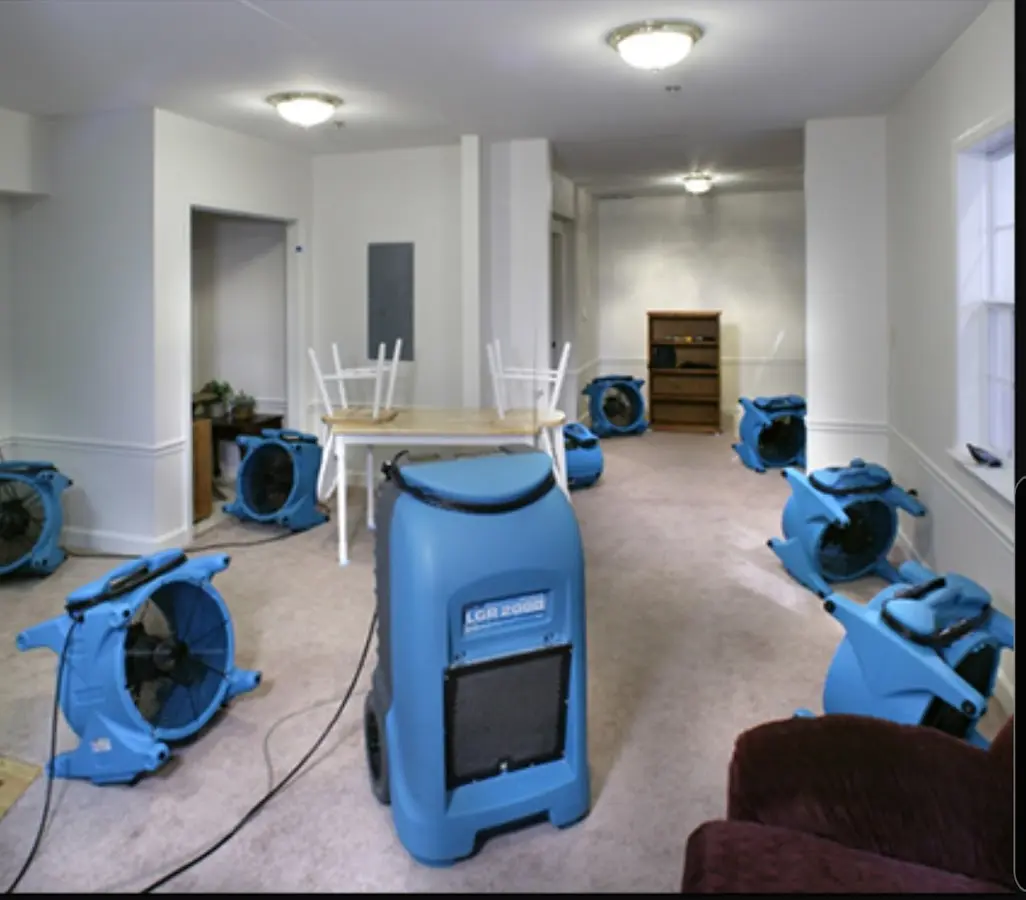 Air movers and dehumidifier setup for Water Damage Restoration in Gaffney